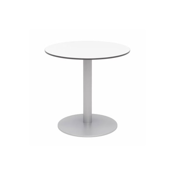 Kfi KFI 30" Round Outdoor Cafe Table - Designer White Phenolic Top - Silver Aluminum Frame - Ivy Series OLTP30RD-B2200SL-D354 - main